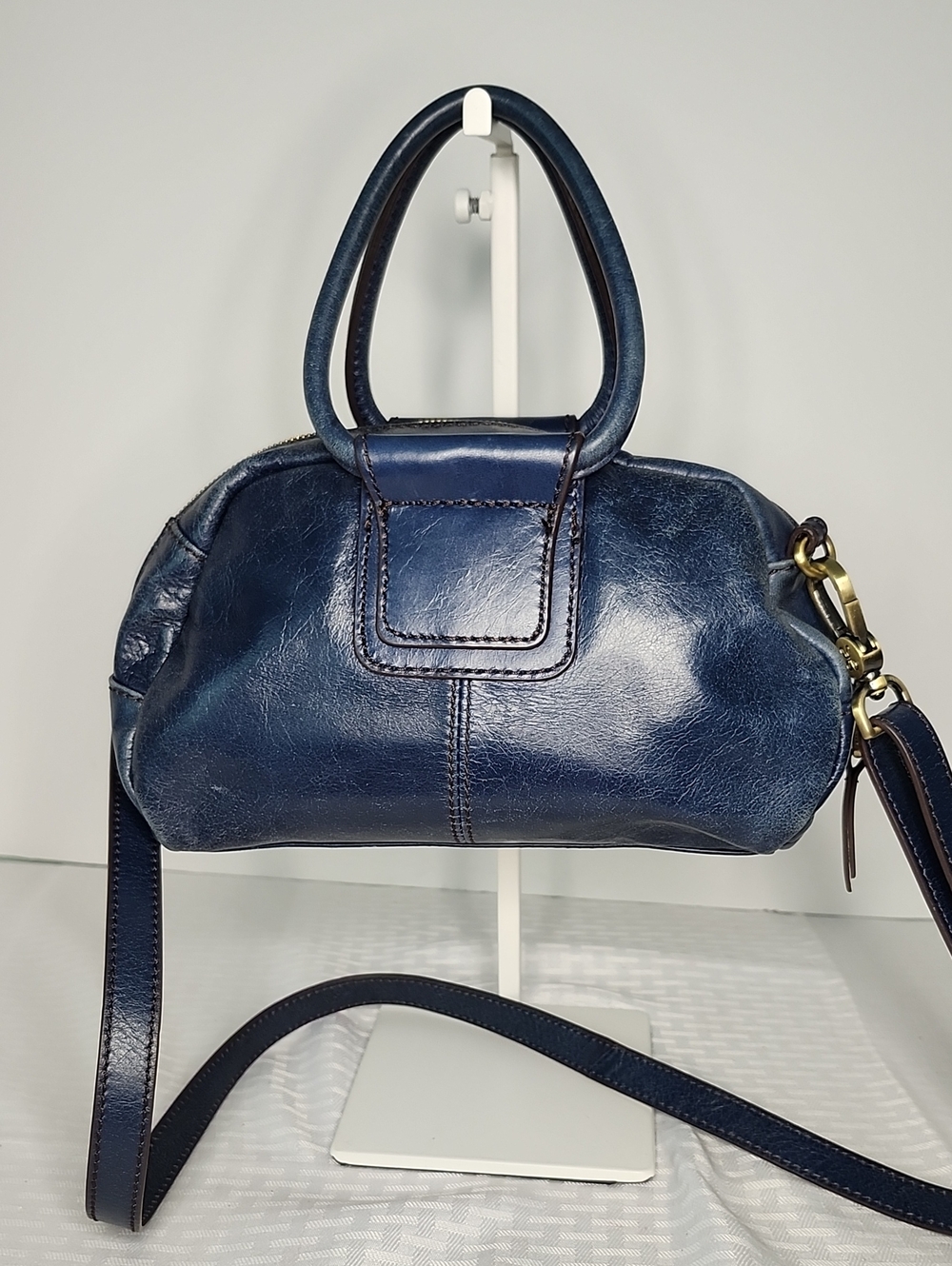 HOBO Leather Crossbody Handbag Satchel Navy Blue